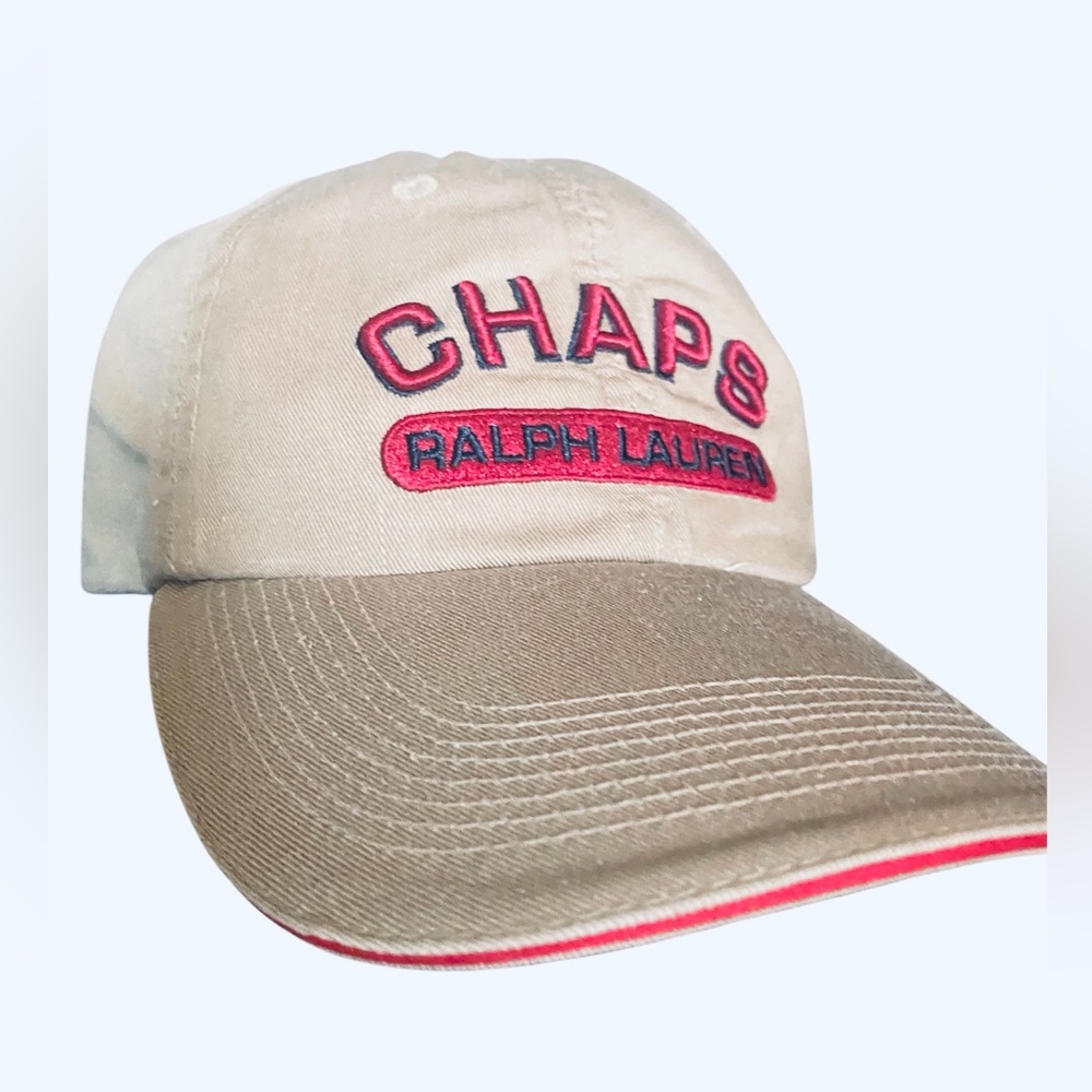 Vintage Chaps Ralph Lauren Hat Beige Red Cap Preppy Dad Strapback 70s